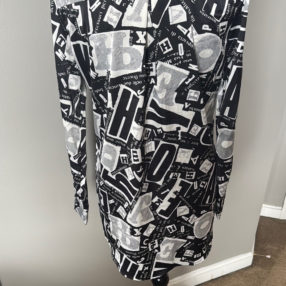 Black and White Graphic Button-Up Shirt - Picture 7 of 9